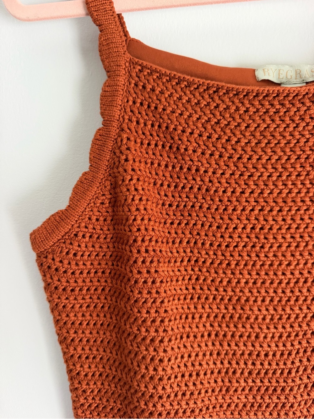 RYEGRASS Rust / Burnt Orange Crochet Lined Tank Top. Women’s size Large